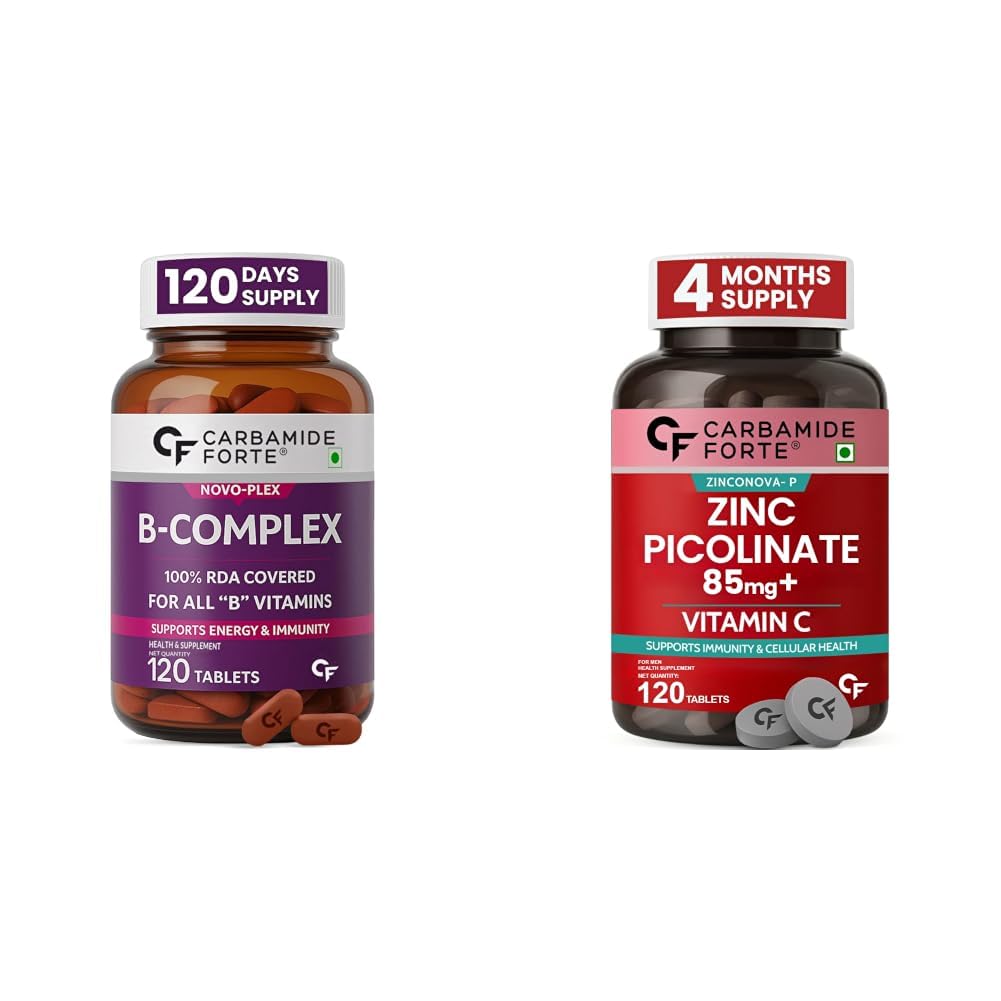 Carbamide Forte Vitamin B-Complex Tablets - 100% RDA for B Vitamins with B1, B2, B3, B5, B6, B9 & Vitamin B12 | Vitamin B Complex Supplements for Women & Men - 120 Vegetarian Tablets & Zinc Picolinate-image-16