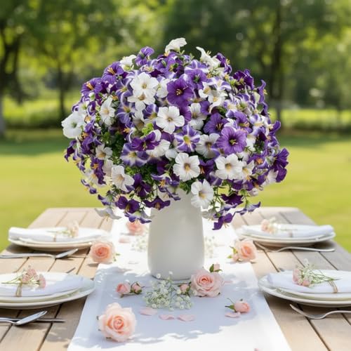 Artificial Flowers for Outdoors Fake Flowers Decor 12 Bundles Silk Morning Glory Plants for Planter Porch Patio Yard Garden (12, Purple) image 1