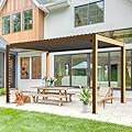 Domi Louvered Pergola 10X13FT, Wood Grain Aluminum Pergola with Adjustable Louvered Roof and Drainage Gutter, Outdoor Gazebo for Patio, Backyard, Deck