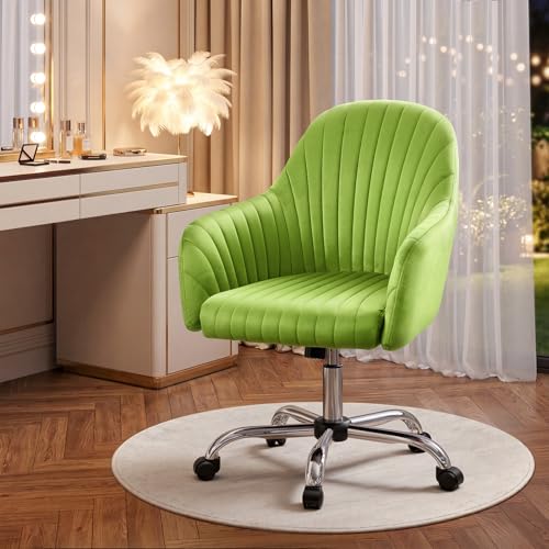 Image of Warmiehomy Velvet Desk Chair for Home Office, Modern Swivel Task Chair, Women Vanity Chairs with Arm Rest for Bedroom Dressing Room, Velvet Moss Green