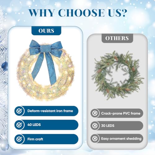 GlobaLink Beleuchteter Weihnachtskranz 33cm mit Blauer Schleife – Ansicht 6