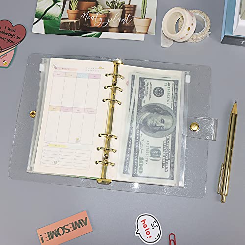 Image of A6 Glitter Powder PVC Binder Cover 6 Gold Round Ring Binders Snap Button Closure Loose Leaf Folders Refillable Soft PVC Notebook Shell Protector