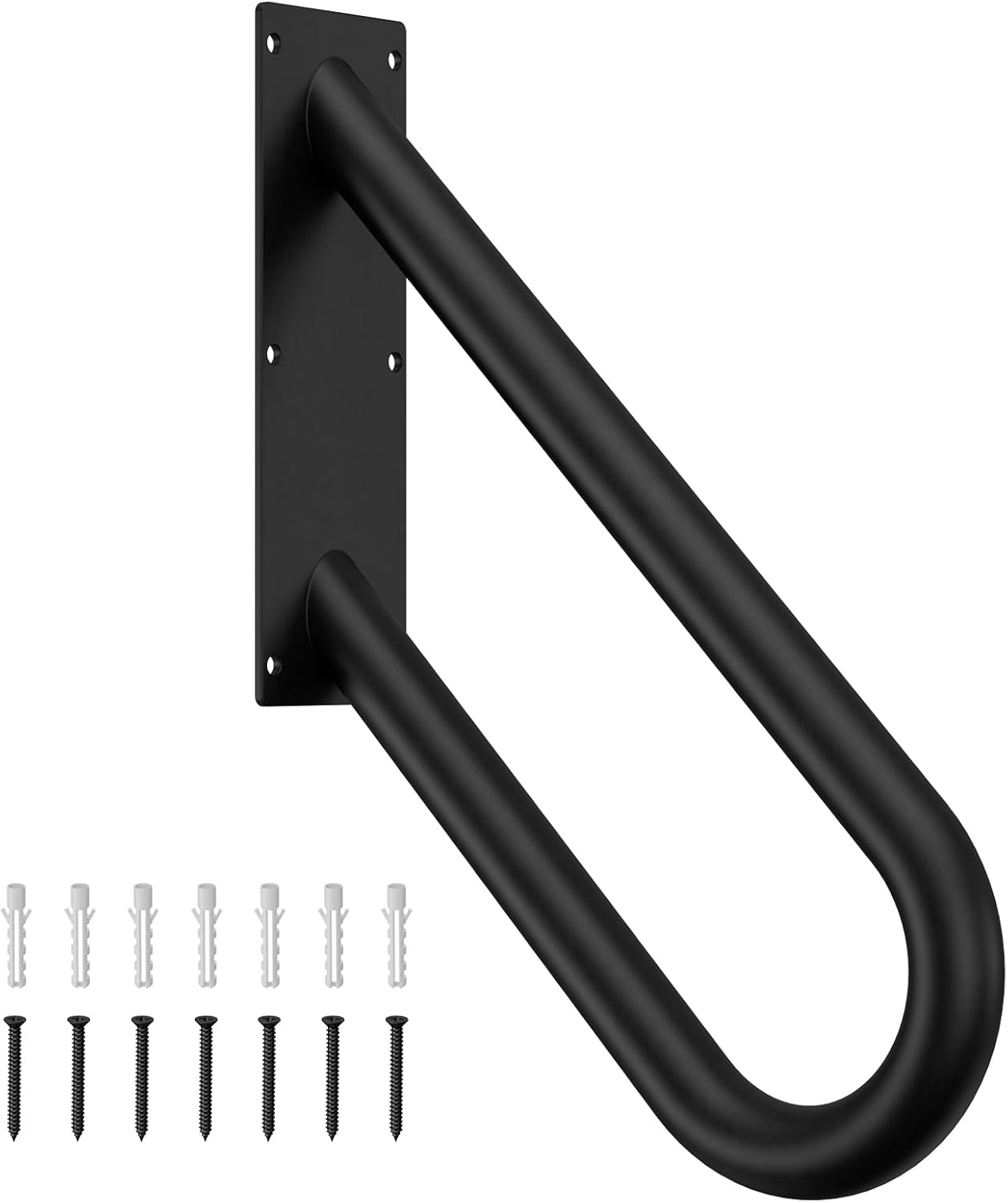LuckIn Handrails for Outdoor Steps, 18 Inch Outdoor Handrail Wall Mount, 1 to 2 Steps Stair Railing for Kids, Elderly, Pregnant Women, U Shaped & Matte Black, Easy Installation, for Garden, Garage