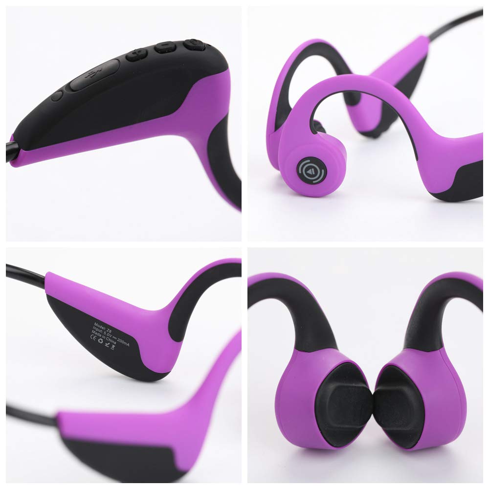 Cuffie a conduzione ossea Bluetooth senza fili in titanio HiFi Stereo con microfono per corsa, guida in bicicletta, impermeabili, auricolari sportivi per Android (viola)