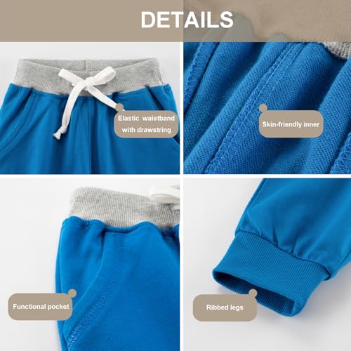 GFQLONG 3 Pack Toddler Boys Sweatpants Kids Active Jogger Pants with Pocket Drawstring2