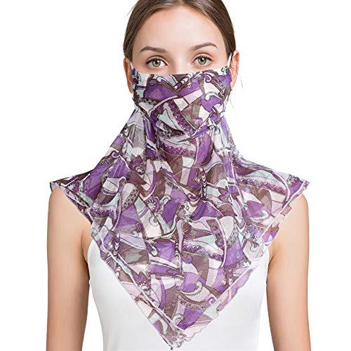 Zylioo Women's 100% Mulberry Silk Pattern Scarves Sun Shade Face Covers Multipurpose Head-wrap Scarf