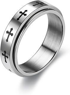 Via Mazzini No-Tarnish No-Fading Stainless Steel Cross Design Spinner Stress Relief Anti Anxiety Fidget Ring For Men and B... Price In India