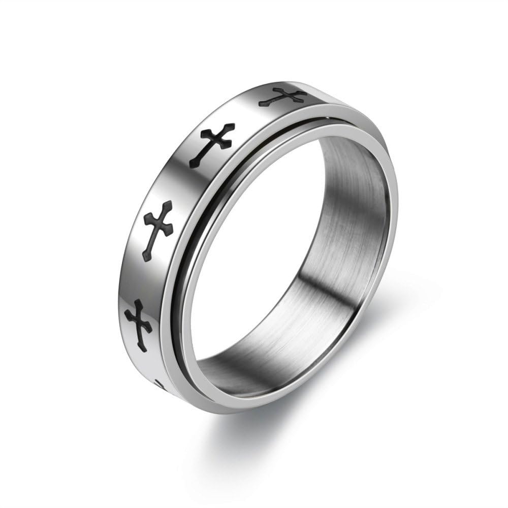 Via Mazzini No-Tarnish No-Fading Stainless Steel Cross Design Spinner Stress Relief Anti Anxiety Fidget Ring For Men and B... - Review, Price and Buying Guide