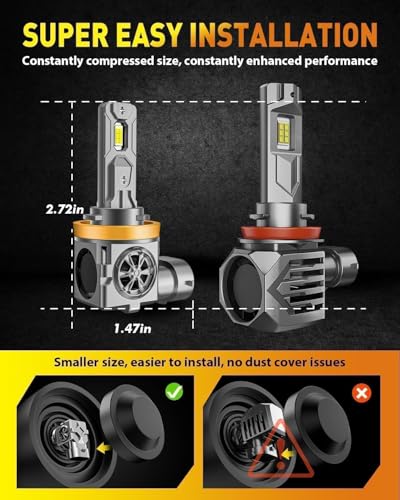 Image of Termitor H11 9005 LED Bulbs Combo, 150,000LM High /Low Beam, 85K+ Hours Long Service Life, 6500K Cool White, Real 1:1 Halogen Size H9 HB3 Off-Road Light for Car UTV SUV, Plug N Play, Pack of 4