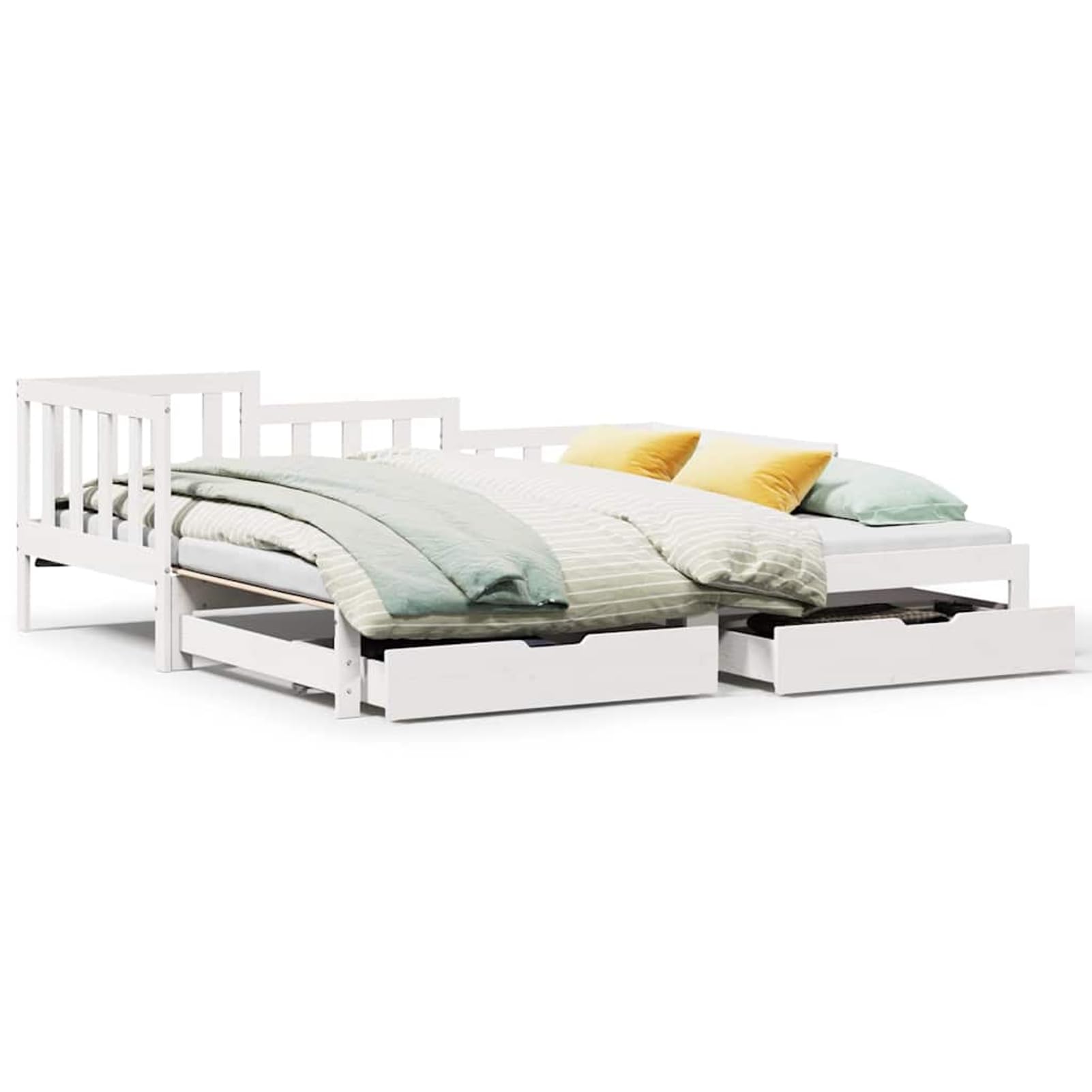 ATOMSTACK MAKER Sofa Cama Plegable 2 en 1 Con Cajones de Almacenamiento, Estructura de Madera Maciza de Pino Blanco, 193,5 x 184 cm (Extendido), Ideal para Salón o Dormitorio de Invitados