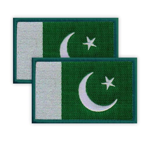 Lot de 2 écussons pakistanais brodés - 5 × 8 cm - Avec crochet arrière - Pour foulard, sac, pantalon, sac à dos, casquette, casquette de baseball - Patch Pakistan