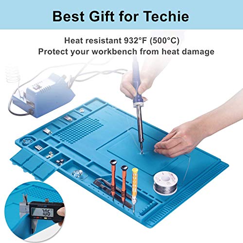 Image of Soldering Mat 500 ℃ Heat Insulation Silicone Repair Mat with Scale Ruler and Screw Position Non-slip Odorless Electronic Repair Mat for Soldering Iron, Phone and Computer - 17.7x11.8 Inches