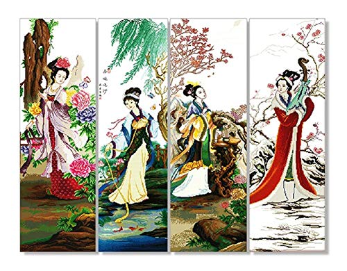Joyautum 4 Chinese Beauty Cotton People Needlework,Cross Stitch,Sets For Embroidery Kits,Precise Printed Pattern Counted Cross-Stitching Diy Handmade #TOP3