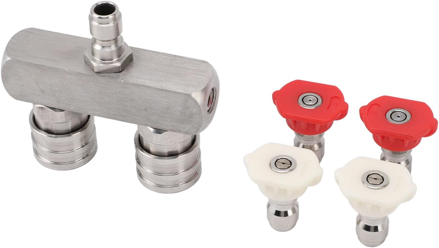 Dual Pressure Washer Nozzle, Stainless Steel 2 in 1 Pressure Washer Tip, High Pressure Cleaning Tool with 1/4 Quick Connect, Dual Head Spray Nozzle for Car Washing, Home and Garden