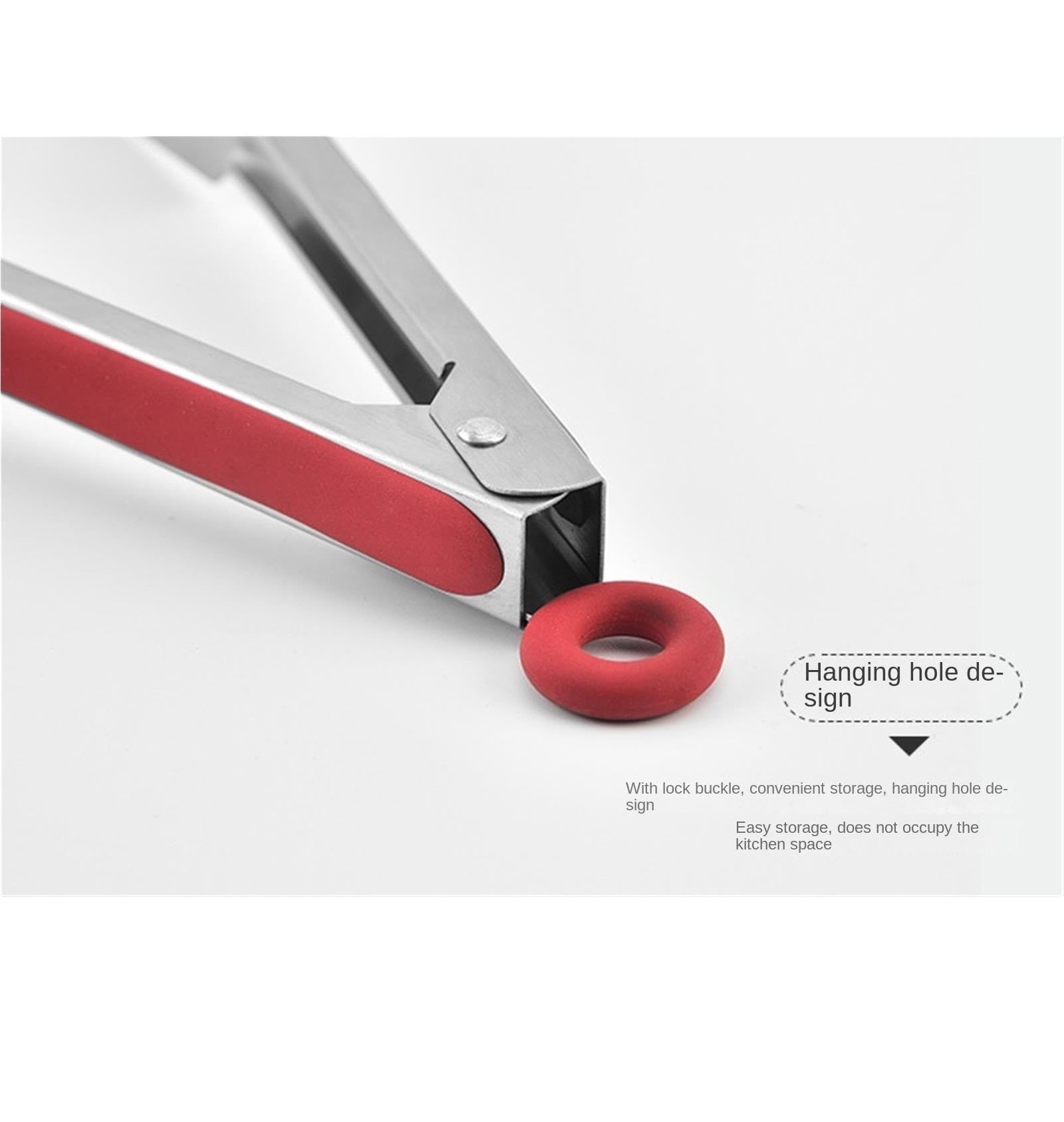 Pinze da cucina, Pinza for griglia con manico in silicone in acciaio inossidabile nero rosso 26-34 cm(Rosso,26cm)