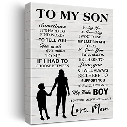 Tela decorativa para parede com texto em inglês "Rustic to My Son I Love You Forever and Alway", presente inspirador da mãe, póster de 11,5 x 15 polegadas, pintura para decoração de casa (moldura de