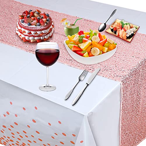 Lomimos Rose Gold Tablecloth And Sequin Table Runner,Disposable Plastic Polka Dots Dining Table Cover Cloth With Glitter Sparkling Decoration For Birthday Wedding Anniversary Party Supplies #TOP7