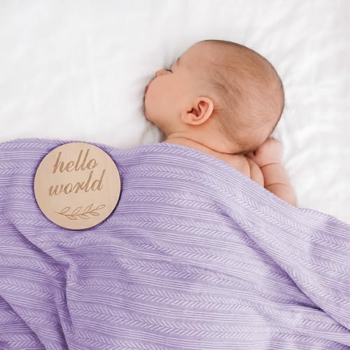 Image of DRESHOW BQUBO Newborn Receiving Blankets for Baby Girl Boy Swaddle with Bear Hat No Scratch Mittens Announcement Card Set for 0-3 Months