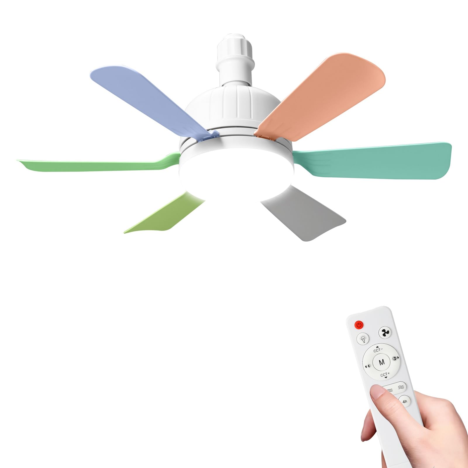 YSINOBEAR Ceiling Fan Light,E27 Fan Lights with Remote Control,Dimmable 40W 2400 Lumens 3-Color 3-Speed,2H/4H Timer,55cm Light Bulb Fan,Ceiling Fan with Light for Bedroom,Kitchen (E27-Colorful-B)