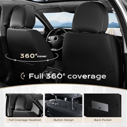 Image of Coverado Car Seat Covers Full Set, Seat Covers for Cars, Front Seat Covers and Back Seat Cover Waterproof Leather Automotive Seat Cover, Universal Car Interior Protectors Cushion for Most Cars