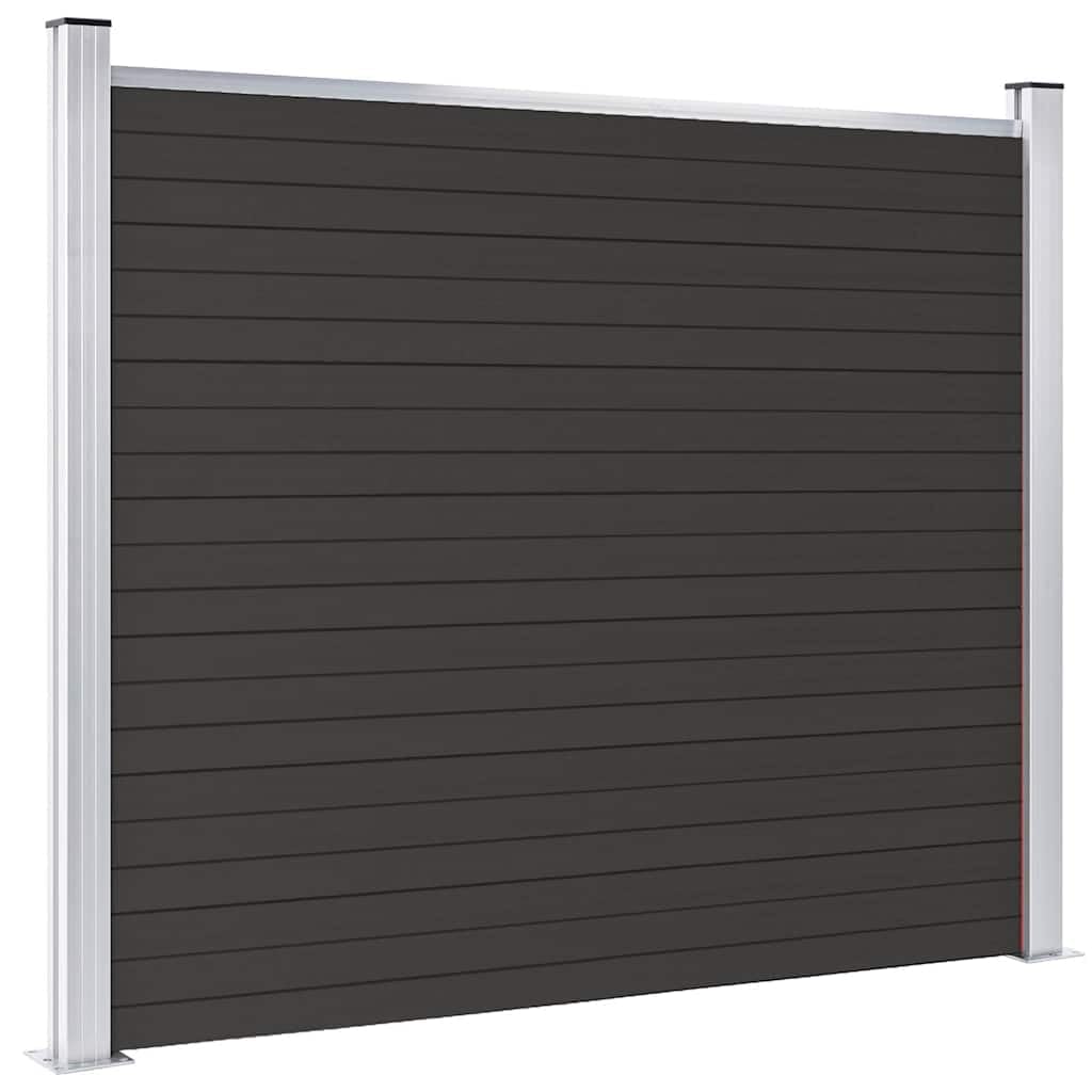 WPC Zaunelement 180x146 cm Schwarz, Gartenzaun aus Holz-Kunststoff-Verbundwerkstoff, beidseitig bedruckt mit Holzmaserung und regulärem Design, Aluminium-Oberprofil für feste