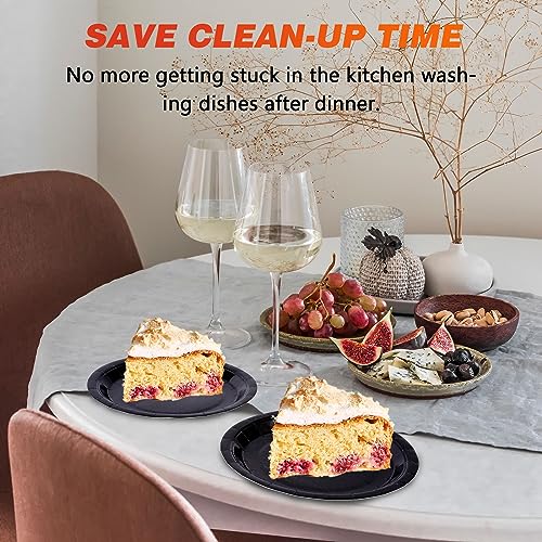 Image of Black Disposable Paper Plates, 7 Inch Dessert Cake Plates, 50 Count Bulk