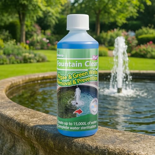 Greena Fountain Clear PLUS Water Feature Cleaner 500ml Treats Up To 15,000L Our Clear Water Sterilisation Treatment Keeps Water Crystal Clear, Prevents Algae and Biofilm Build-up (500ml)