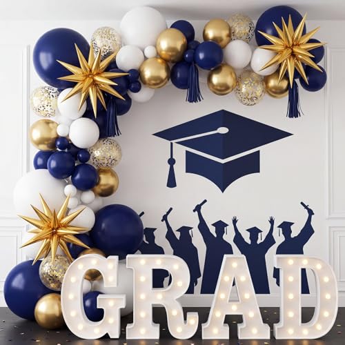 Image of RUBFAC Graduation Balloons 129pcs, Navy Blue Balloon Different Sizes 18 12 10 5 Inch, Garland Arch Kit for Birthday Party Baby Shower Wedding Sports Holiday Decoration