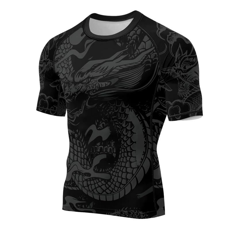 Dragon Men’s Short Sleeve Compression Shirt Workout Running Cool Dry Base Layer Active Rash Guard2