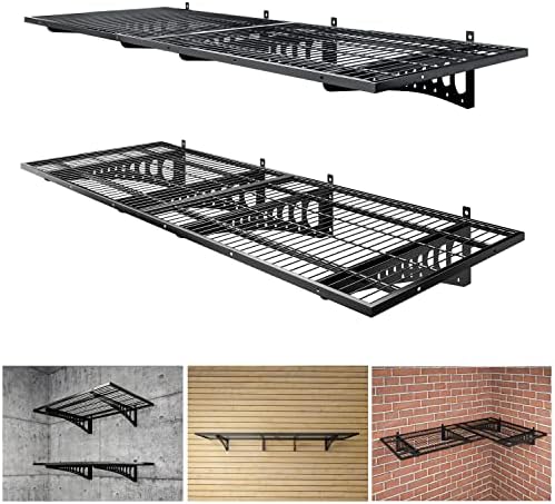 Dtrik Garage Storage Shelving Wall Mounted, 4 Pack 2x3ft, Loads 1000 lbs Heavy Duty Sturdy wall Shelves, Strong Garage Organiser, Storage Racks Units, Black Metal Floating Adjustable Wall System Shelf