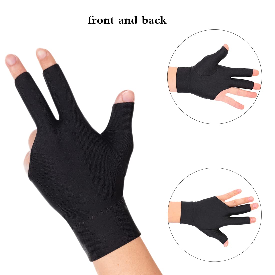 JKJF 2 stuks 3 vingers biljart handschoenen zwembad keu handschoenen shooter cue handschoenen voor vrouwen mannen linker- en rechterhand - zwart stijl 2