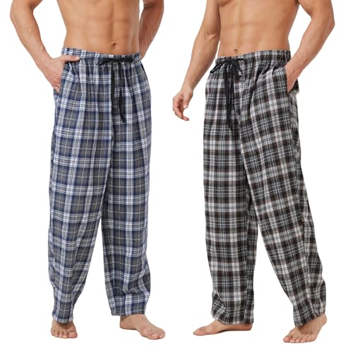 Mens PJ Pajama Pants Elastic wasit Lounge Sleep Pants 2 Pack