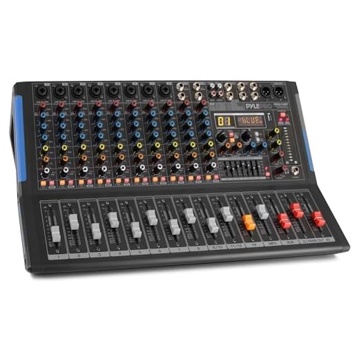 12-Channel Bluetooth Studio Audio Mixer - DJ Sound Controller Interface w/ USB Drive for PC Recording Input, RCA, XLR Microphone Jack, 48V Power, For Professional and Beginners-Pyle PMXU128BT,Black