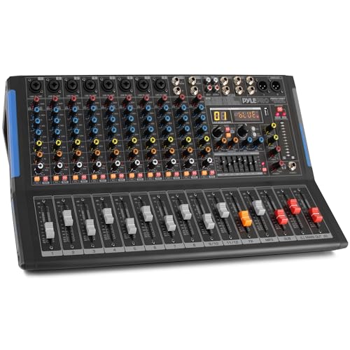 Pyle 12-Channel Console Style Audio Mixer with Bluetooth - DJ Sound Controller, 8 XLR / Combo Inputs, Sub Out, +48V Phantom, USB-A In, 16 DSP Effects, MP3 Player, 7-Band EQ - PMXU128BT by Pyle - Used condition - US$196.39