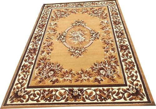 Image of Soft Premium Gold Carpet 6x8 ft - Washable, Anti-Skid, Fade-Resistant Acrylic Rug for Living Room, Hall, Bedroom, Modern Decor