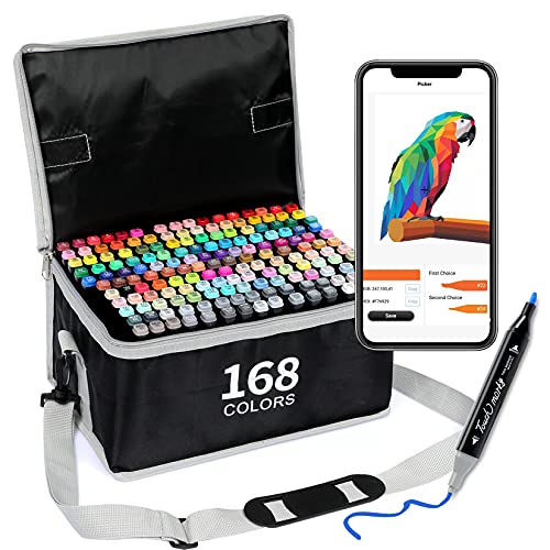 AEDAGA 168 Colors Alcohol Markers for Artists, Free APP for Coloring, Art Markers Drawing Markers for Adult and Kids Coloring, Chisel & Fine Dual Tips Art Markers,Great Gift Idea