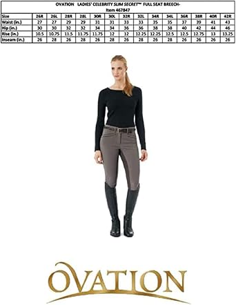 Ovation Women's White Celebrity Slim Secret Front Zip Full Seat Slim Dry-Tex Syntec Antistatic Flexible Horse Riding Breeches, 32 Regular