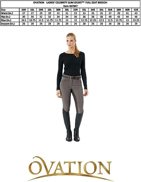 Ovation Women's White Celebrity Slim Secret Front Zip Full Seat Slim Dry-Tex Syntec Antistatic Flexible Horse Riding Breeches, 32 Regular