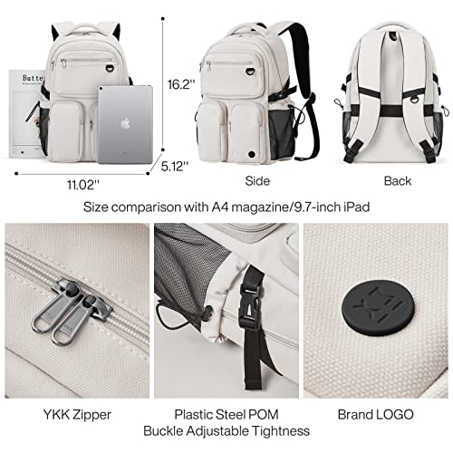 Mixi Travel Laptop Backpack, Lightweight Durable Bookbag Men Woman 15.6" Computer Bag, Water Resistant Outdoor Hiking Backpacks With Multifunction Pockets, 17 Inch, Beige #TOP2