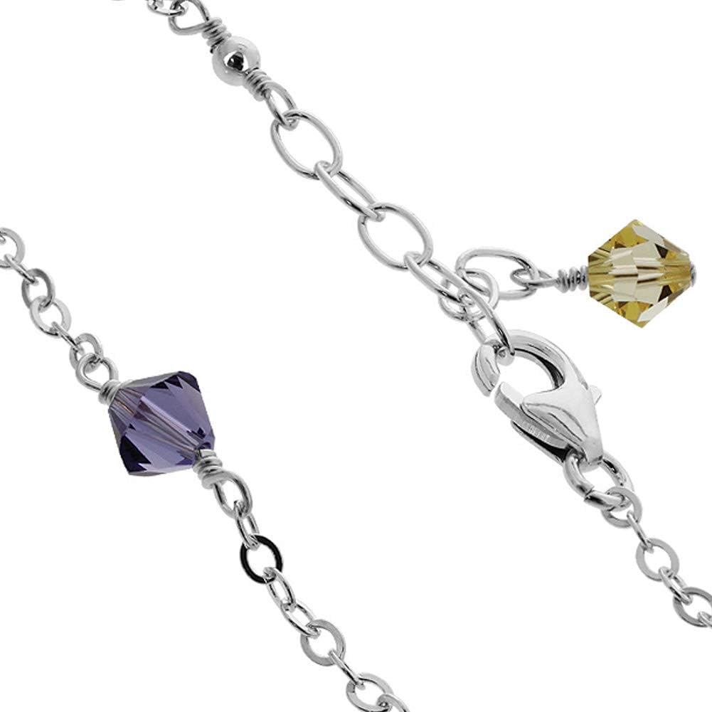 Gem Avenue Multicolor Austrian Crystals Italian 925 Sterling Silver Anklet Ankle Bracelets