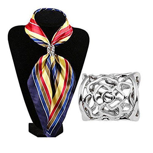 ULTNICE Women's Hollow Rose Scarf Buckle Ring (Silver)