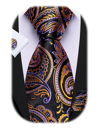 Image of Barry.Wang Men Ties Paisley Woven Silk Necktie Set with Pocket Suqare Cufflinks Formal