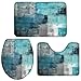 3 Pieces Bath Rug Set Toilet Seat Cover Turquoise and Grey Abstract Art Painting Teal Print Contour Rug, Pedestal Mat and Toilet Lid Coverï¼ŒNon-Slip Bathroom Floor Mat