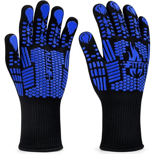 Image of BBQ Gloves, Oven Gloves, 1472F Extreme Heat Resistant Barbecue Gloves, Silicone Non-Slip Oven Mitts, Kitchen for Cooking, Grilling, and Baking