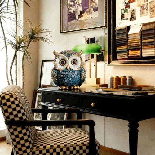 Figura decorativa de búho de resina azul moderna miniatura 7
