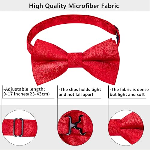 Image of HISDERN Bow Ties for Men Pre-Tied Bow Tie Floral Paisley Handkerchief Classic Formal Bowtie and Pocket Square Cufflinks Set