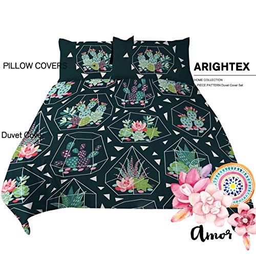 Arightex Cactus Duvet Cover Set Twin Size Geometric Succulents Pattern Pattern Luxury Bedding Set Comforter Cover 1 Duvet Cover And 2 Pillowcases #TOP1