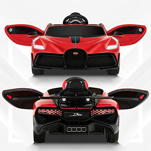 Uenjoy 12V Licensed Bugatti Divo Kids Ride On Car Electric Cars Motorized Vehicles for Kids, with Remote Control, Music, Horn, Spring Suspension, Safety Lock, Red