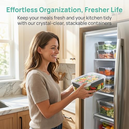 Image of YORY 9 cup Plastic Food Storage Containers with Lids Nestable Freezer Dishwasher Safe Rectangle Meal Prep Container Set,5-Pack