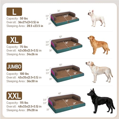 Image of Comfort Expression Washable Orthopedic Dog Bed for Large Sized Dogs | Waterproof Memory Foam Pet Bed 36x27 Inch with Removable Cover with Non-Slip & Bolster